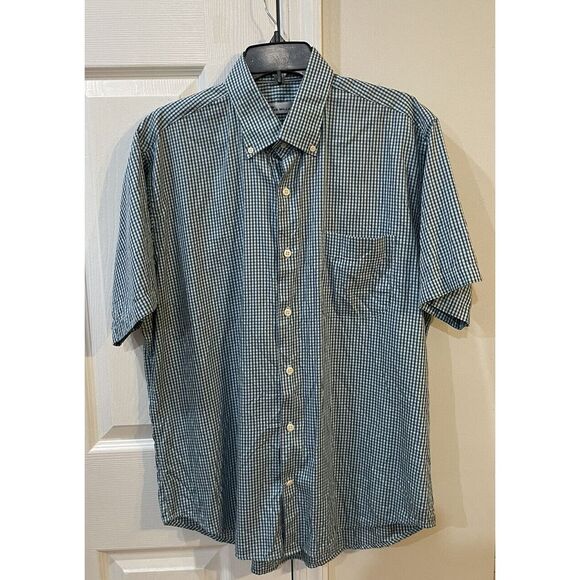 Peter Millar Other - Peter Millar Men's Short Sleeve Button Down Sz L Silk Cotten Blend Blue Checkers
